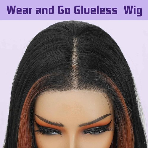 Synthetic Lace Front Wig Pre Cut Lace Glueless Wig Wear And Go 13X4X1 Inch HD Lace Layered Wig Pre Plucked Pre Bleached Glueless Wig Synthetic Wigs For Women Auburn Brown Black Root（2/30）26 Inch
