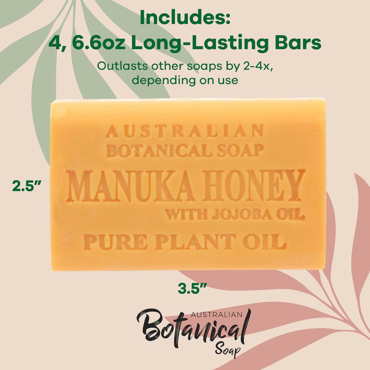 Australian Botanical Soap, Manuka Honey with Jojoba Oil 6.6 oz. (187 g) Soap Bars | Natural Soap Base | All Skin Types | Women & Men | Shea Butter Enriched Bar Soap - Pack of 4