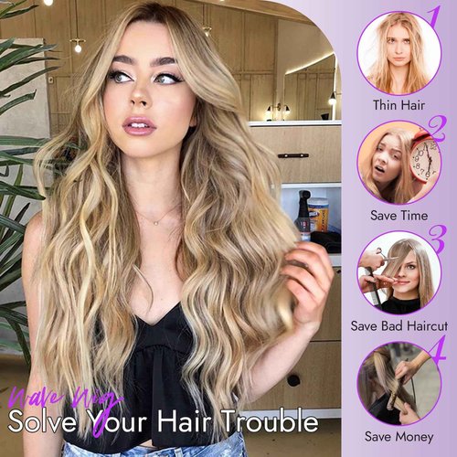 Eawwii Ombre Blonde Wig for Women Long Wavy 4x1 Lace Natural Hairline Glueless for Beginners Middle Part Synthetic for Daily Party Use 26Inch