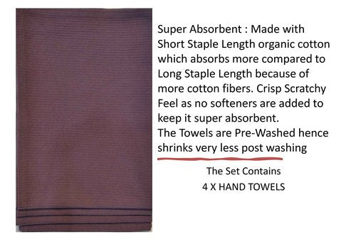 GO GREEN ORGANICS, Waffle Hand Towels Pack of 4, 20X29 INCHES, 100% Natural Organic Cotton GOTS Certified (Burgundy) Super ABSORBANT & Quick Dry, NO SOFTENERS, Environment Friendly