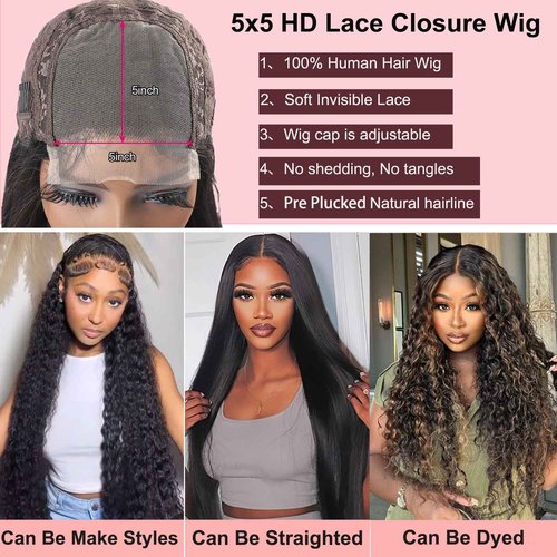 SODLIS Lace Closure Wigs Human Hair Pre Plucked with Baby Hair Brazilian Virgin Deep Wave Lace Front Wigs for Black Women Hair Wigs Natural Color (10 Inch)