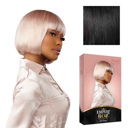 Sensationnel Empire Bob Humanhair Wig - Straight Cut Face Framing Mesh Cap for Comfort With Bangs (10 inch, 1 JETBLACK)