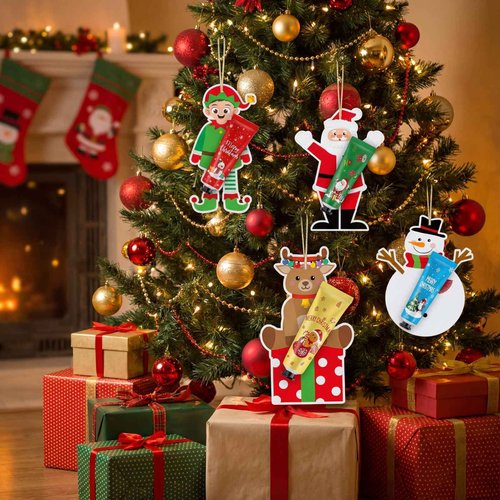 Swiffen 72 Set 144 Pcs Christmas Hand Cream Bulk Lotion Christmas Holiday Gifts Tree Ornament Travel Size Mini Hand Lotion Card Dry Cracked Xmas Stocking Stuffer for Women Coworker (Xmas Style)