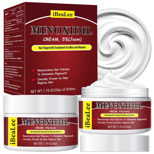 5% Minoxidil for Men and Women Hair Growth Cream, Topical Minoxidil Hair Growth Products, Extra Strength Hair Regrowth Treatments for Stronger Thicker Fuller Hair, 2 Bottles
