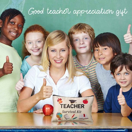 Weewooday 20 Pieces Teacher Appreciation Gifts Cosmetic Bags Teacher Canvas Makeup Bags Toiletry Case Pencil Bag with Zipper Stationery Case Bag for Teachers Appreciation graduation