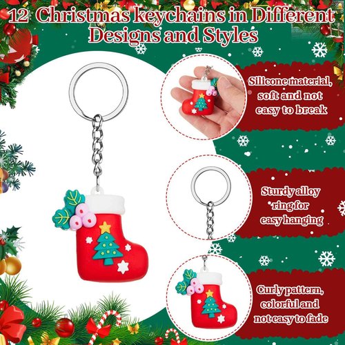 Kacctyen 24 Pcs Christmas Cosmetic Bags and Keychains for Women Makeup Bags with Zipper Santa Snowman Bells Candy Cane Keychain Toiletry Organizer for Christmas Party Favor Xmas Gifts