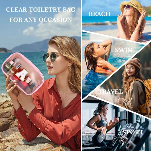 YOOLIFE Christmas Gifts For Teenage Girls Stocking Stuffers For Teen Girls Teacher Gifts Initial Clear Makeup Bag Birthday Gift Travel Toiletry Cosmetic Bags Birthday Gift Travel Essentials Pink A
