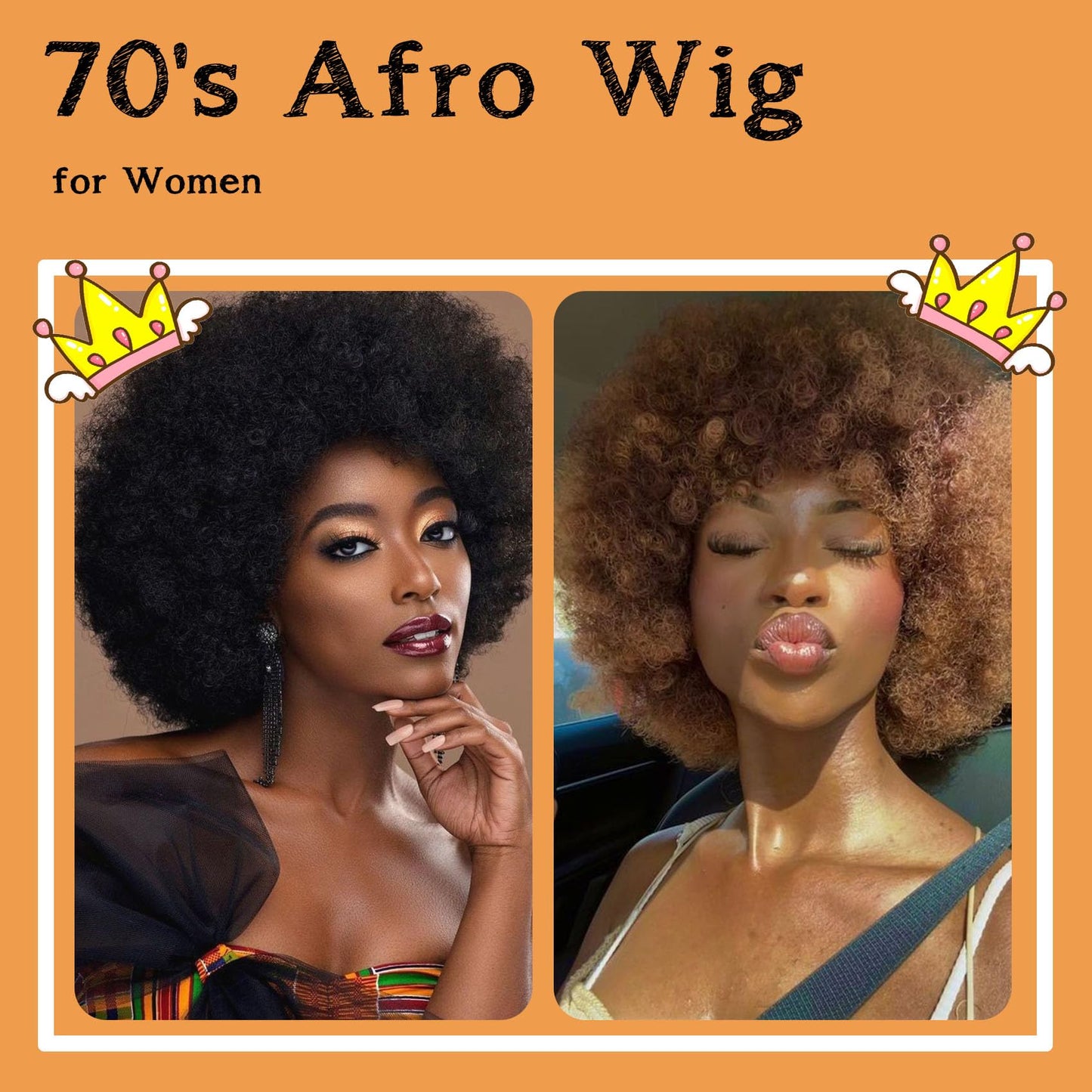 Afro Wig 70S Curly Afro Wigs For Black Women Short Afro Kinky Curly Wig With Bangs For Women Disco Wig Puffy Bouncy Synthetic Wigs For Daily Party Halloween Costume Use (Blonde)