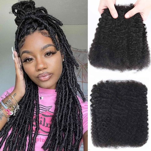 Afrodiva Afro Kinkys Bulk Human Hair for Dreadlocks Kinky Curly Hair for Loc Extensions 100% Real Human Hair Afro Kinky-Curly Human Braiding Bulk Hair for Twist & Repair Locs 50 Gram 16 Inch Black
