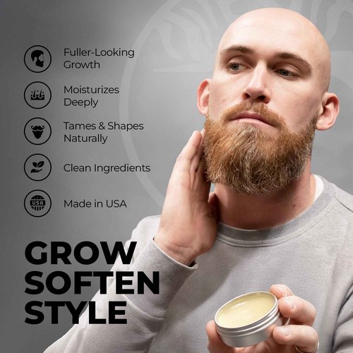 Biotin Beard Balm for Men – Made in USA – Beard Growth & Moisturizer with Castor Oil & Jojoba Oil – Organic Styling Wax for Thickening & Softening – Mustache Conditioner