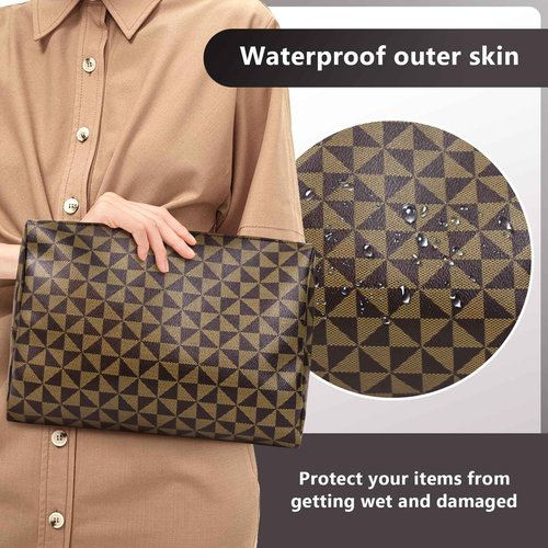 EVDIAGD stylish leather makeup bag - travel makeup bag for women, gift with designer print tote - Great Gift for Girlfriend, Wife, or Mother