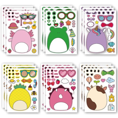 18Pcs Cartoon Make a Face Stickers,Mixed and Matched with 6 Designs Characters Stickers for Birthday Party Decoration,Party Favors.