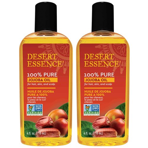 Desert Essence 100% Pure Jojoba Oil - 4 Fl Oz - Pack of 2 - Haircare & Skincare Essential Oil - All Skin Types - No Oily Residue - May Help Prevent Flakiness - Makeup Remover - Aftershave Moisturizer