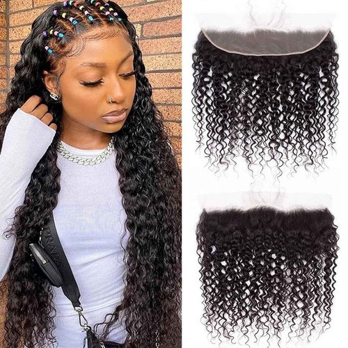 13x 4 Kinky Curly Lace Closure Free Part 13x4 Ear to Ear Lace Frontal Brazilian Virgin Human Hair Frontals Natural Black 180% Density (13x 4 Kinky Curly, 14 inch)