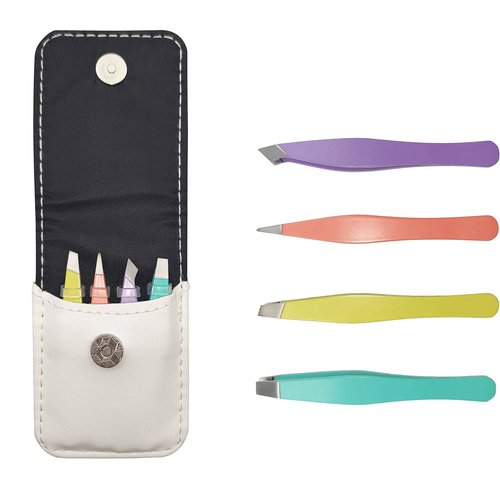Best Mini Eyebrow Tweezers Set - Professional Stainless Steel Tweezers for Travel, Best Precision Tweezers for Eyebrows - Great Precision for Facial Hair Removal, Portable for Outdooring (White)