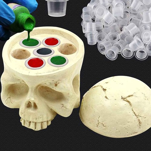 Tattoo Ink Cups Holder, SOTICA Ink Caps Holder Stand Lots Design Hard Skull Resin Tattoo Ink Caps Cups Holder Stand for Permanent Makeup Tattooing Tool