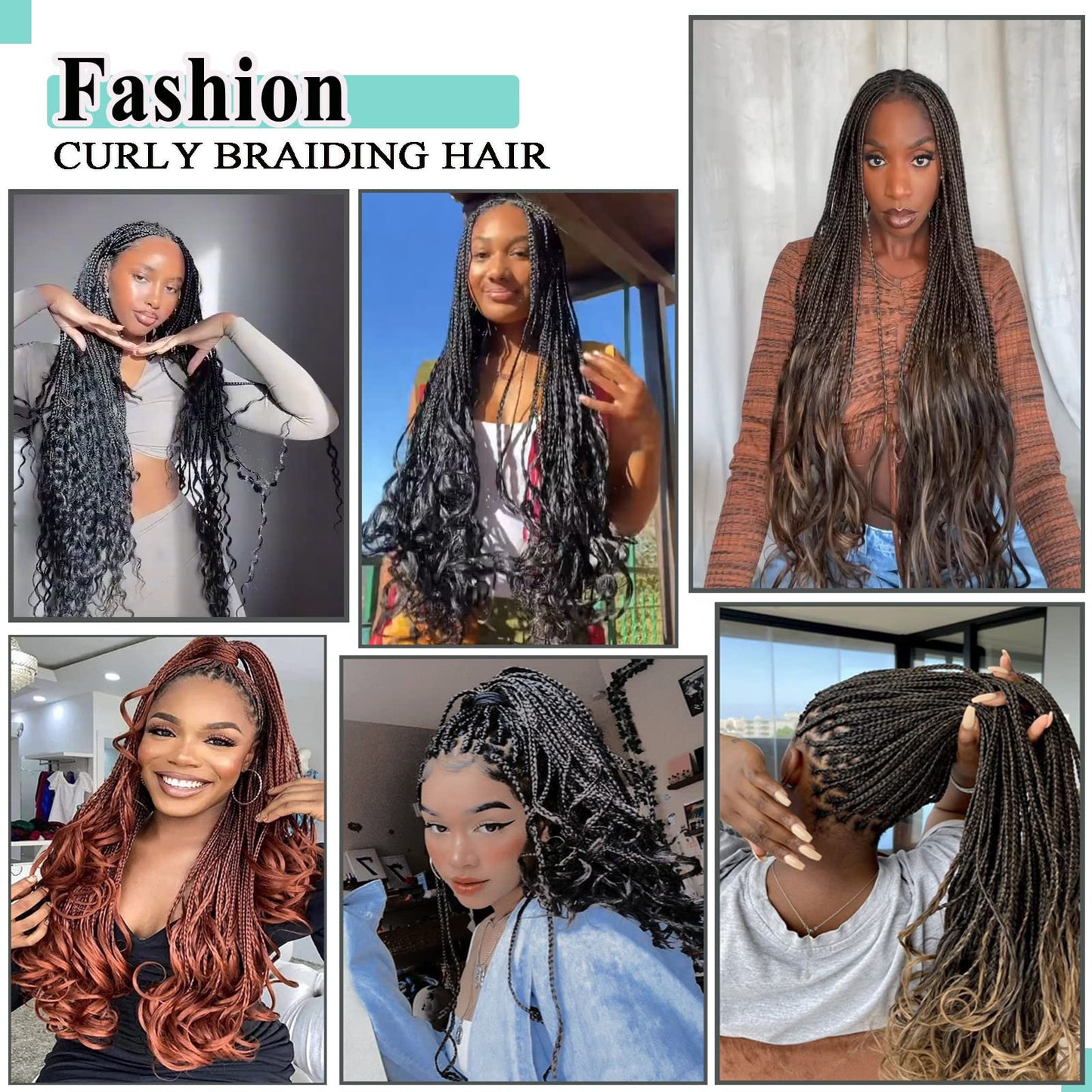 French Curly Braiding Hair 8packs 16inch Ombre Pre Stretched Curly Braiding Hair for Crochet Box Braids Pre Looped with Curly Ends Bounce Curl Loose Wave Crochet Braids for Black Women