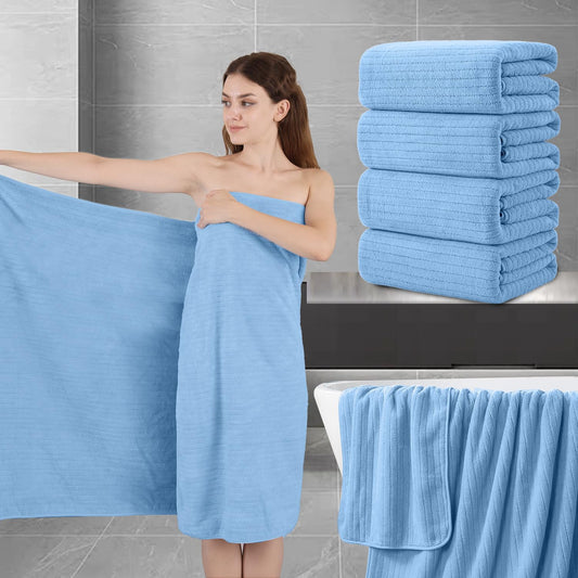 Extra Large Bath Sheet Set of 4,Ultra Soft Fluffy Towel,35”x 70”Oversized Bath Towel Set,Premium Microfiber Bathroom Towel Set Highly Absorbent Quick Dry Shower Towel for Bathroom,Hotel,Spa (Blue)