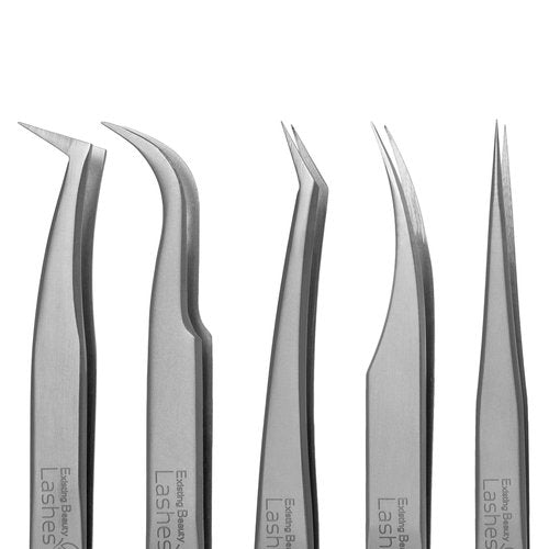 Eyelash Extension Tweezers - 5 PCS of Lash DIY Precision Set, Curved Volume Lash Tweezers - Cluster Application and Removal of Eye Lashes Extensions Stainless Steel