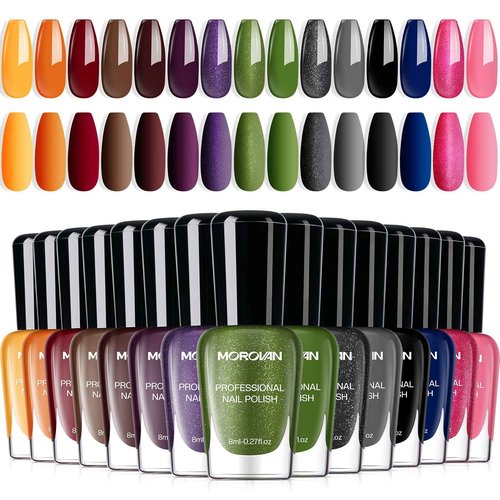 Morovan Dark Nail Polish Set: Glitter Green Dark Red Black Hot Pink Brown Shimmer Fingernail Polish Kit Air Quick Dry Nail Pack Winter Christmas Nail Art Manicure Gift Holiday Party for Women Girls