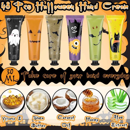 Dansib 48 Pack Halloween Hand Cream Gift Sets for Women Ghost Mini Hand Lotion Bulk Travel Size Moisturizing Cream Halloween Party Favors Gifts for Stocking Stuffers 6 Natural Plant Fragrances