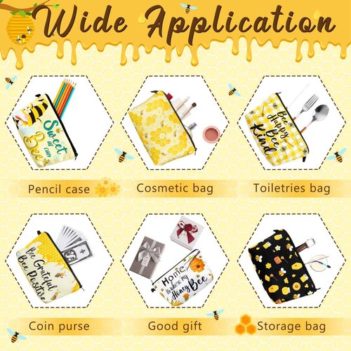 Reginary 6 Pcs Makeup Bags Purse Travel Cosmetic Pouch Waterproof Multifunction Makeup Pouch with Zipper Toiletry Bag Pencil Case Organizer Makeup Accessories for Women Girls Teenagers (Bee Style)