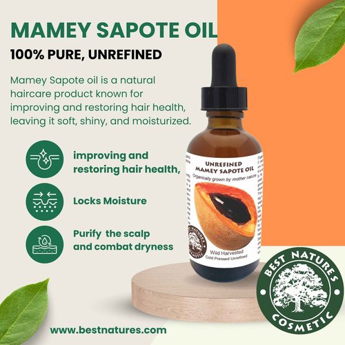 Best Nature's Cosmetics Mamey Sapote Oil Organic - revitalize dry skin and hair with deep moisture and frizz control. For curly, wavy hairs. 4 fl oz / 120ml
