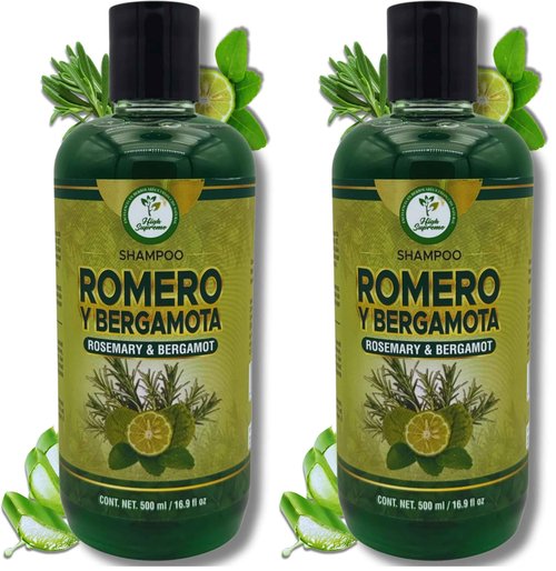 Romero, Sábila & Bergamota Shampoo (Rosemary, Aloe Vera & Bergamot) – 16.9 fl oz – Nourishing Hair Care – Natural Shine & Strength – Healthy, Beautiful Hair – Sulfate-Free (Pack of 2)