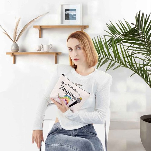 LEVLO Singing Cosmetic Make Up Bag Music Lover Gift Life Is Better When I'm Singing Makeup Zipper Pouch Bag (When I'm Singing)