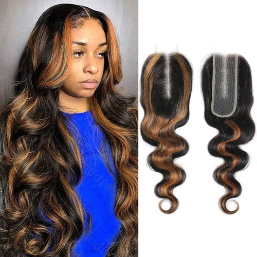 2x6 HD Lace Closure P1/30 Highlight Body Wave Transparent 2 by 6 HD Lace Closure 14 Inch 100% Brazilian Virgin Unprocessed Middle Part Human Hair Closure