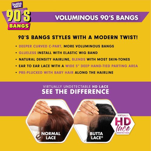 Sensationnel Butta Lace 90Sbangs Wigs - Unit 903 Glueless Wide Deep Part Synthetic Preplucked Hairline (BALAYAGEMOCHA)