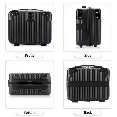 BSTKEY Portable Hard Shell Cosmetic Travel Case, Small Travel Hand Luggage with Elastic Band, Mini ABS Carrying Makeup Case Suitcase, Black
