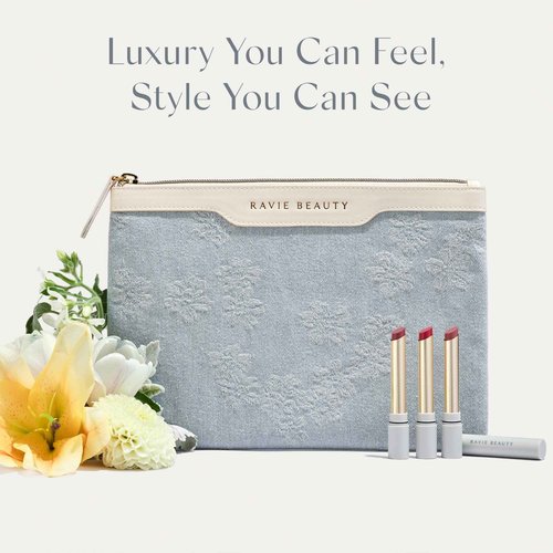 Floral Denim Zipper Cosmetic Bag with Unique Pattern for Women - Cute Travel Makeup Bag- Medium Size Toiletry Organizer for Daily Use