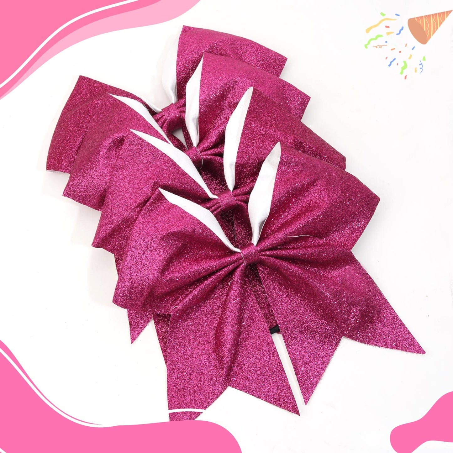 16PCS 8" Large Glitter Cheer Bows for Cheerleaders, CN Sparkly Hair Bows with Elastic Hair Ties Accessories for Teens Girls Women Cheerleading Softball Competition Sports (Hot Pink)