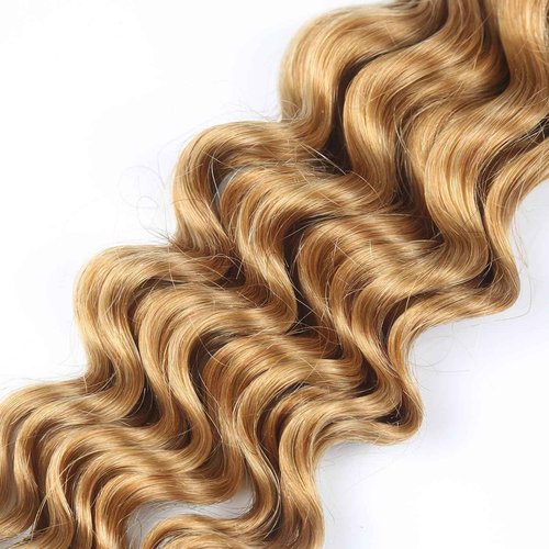 Luxvogue Curly Braiding Human Hair Light Brown 100g 20 Inch Color 27 Honey Blonde Deep Water Wave Bulk Human Hair for Braiding No Weft Brazilian Virgin Deep Curly Human Hair Extensions for Boho Braids