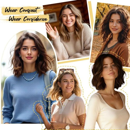 TYQ Hair Toppers for Women with Thinning Hair,14 Inch 360° 3D Synthetic Curly Wavy Side Part Clip in Bangs(Dark Brown Mixed Chestnut)