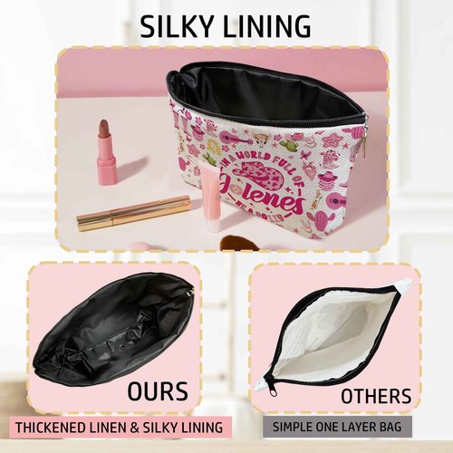 Wybgno Pink Cowgirls Makeup Bag, Country Music Lover Gift Silky Lining Cosmetic Pouch, Western Country Pink Dolly Theme Gift for Women Country Music Fans