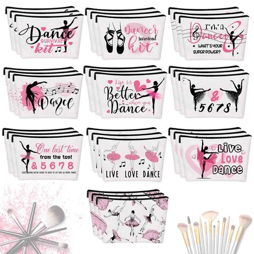 Irenare 30 Pcs Christmas Dancer Appreciation Gifts for Women Canvas Makeup Bags Cosmetic Dance Kit Travel Toiletry Case Pencil Toiletry Zipper Pouch Bag Thank You Gift Class Prizes Gifts