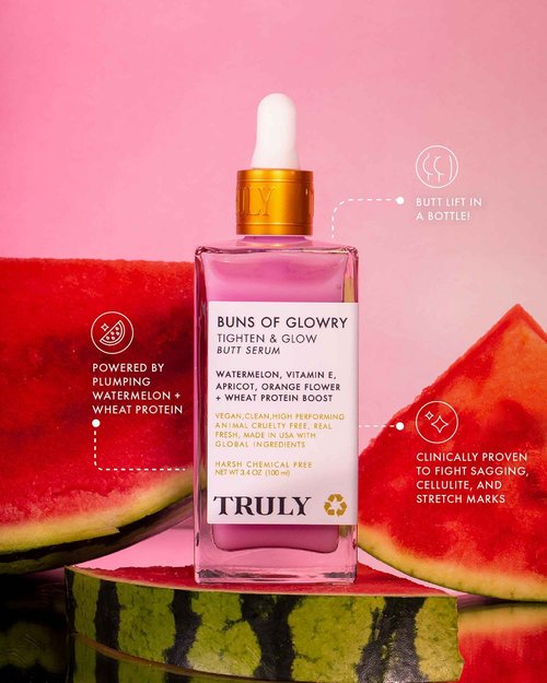 Truly Beauty Buns of Glowry Glow & Tighten Serum, Skin Tightening Cream Serum, Cellulite Cream for Thighs and Buns Fast Absorbing. Butt Enhancement Cream and Firming Lotion - 3.1 OZ