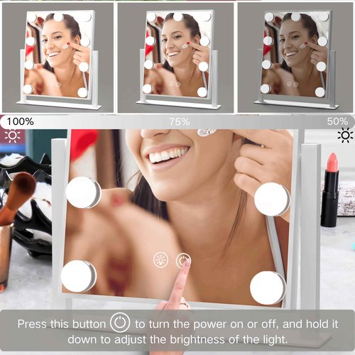 IBRIGHTSO Hollywood Vanity Mirror with Lights, Lighted Makeup Mirror with Lights, 3 Color Lighting Modes, Dimmable, 5X Magnification Mirror, Smart Touch Control,360°Rotation(12in, White)