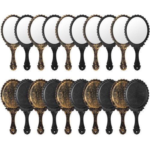 Namalu 20 Pcs Vintage Handheld Mirrors, 9.8" l x 4.5" W Portable Hand Held Embossed Flower Retro Compact Mirror with Handle for Women Face Makeup Travel Mother‘s Day Gift(Vintage, Black)