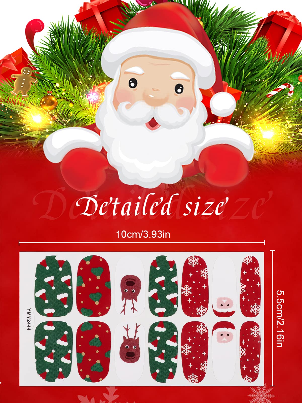 Kalolary 20 Sheets Christmas Full Wraps Self-Adhesive Nail Polish Stickers, Santa Snowman Nail Wraps Stickers with 2Pcs Nail Files for Winter Christmas Nail Art Decorations