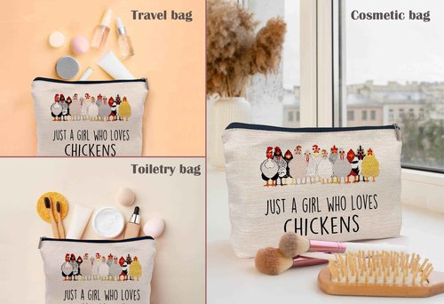 Lacosu Just A Girl Who Loves Chickens Cute Cartoon Chicken Hen Makeup Bag Make up Cosmetic Bag Small Zipper Pouch,Birthday Gifts for Chicken Lovers Farm Girls Women