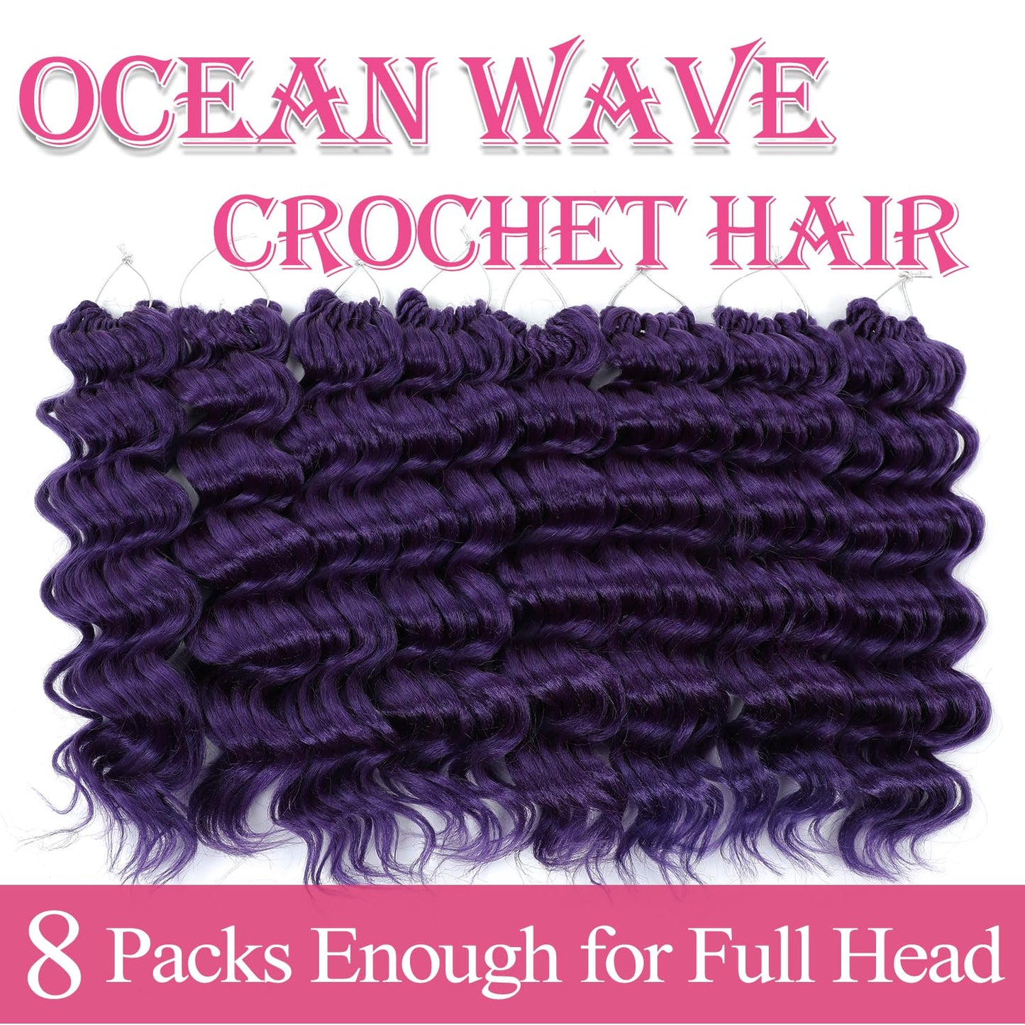 Ocean Wave Crochet Hair 12 Inch 8 packs Deep Wave Crochet Hair Synthetic Curly Crochet Braiding Hair for Black Women (12 Inch, 8 packs, Purple)