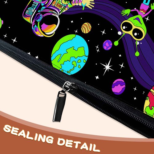 BUYIDUI Astronaut and Alien Trippy Makeup Bag Cosmetic Bag for Women Girls,Portable Makeup Bags Travel Toiletry Bag Organizer