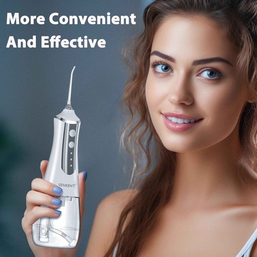 Water Flosser Pick for Teeth Cleaning 300ML Dental Oral Irrigator 3 Modes 5 Tips Rechargeable Travel Pik Waterproof Dental Picks Electric Flossing for Home (White)