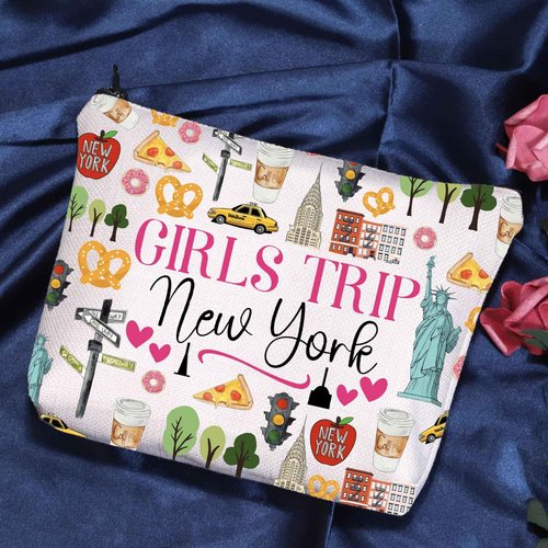 POFULL New York Vacation Gift Trip New York Zipper pouch Travel Cosmetic Bag (Girls Trip New York Cosmetic Bag)