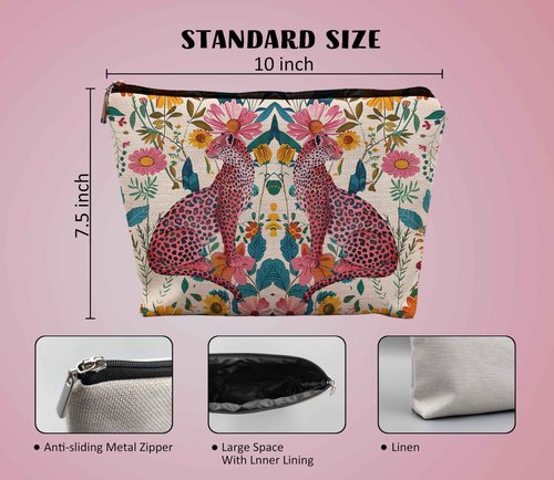 uinwk Floral Leopard Makeup Bag, Hot Pink Preppy Leopard Cheetah Makeup Bag, Preppy Stuff, Leopard Print Gifts for Women, Floral Cosmetic Bag Makeup Pouch