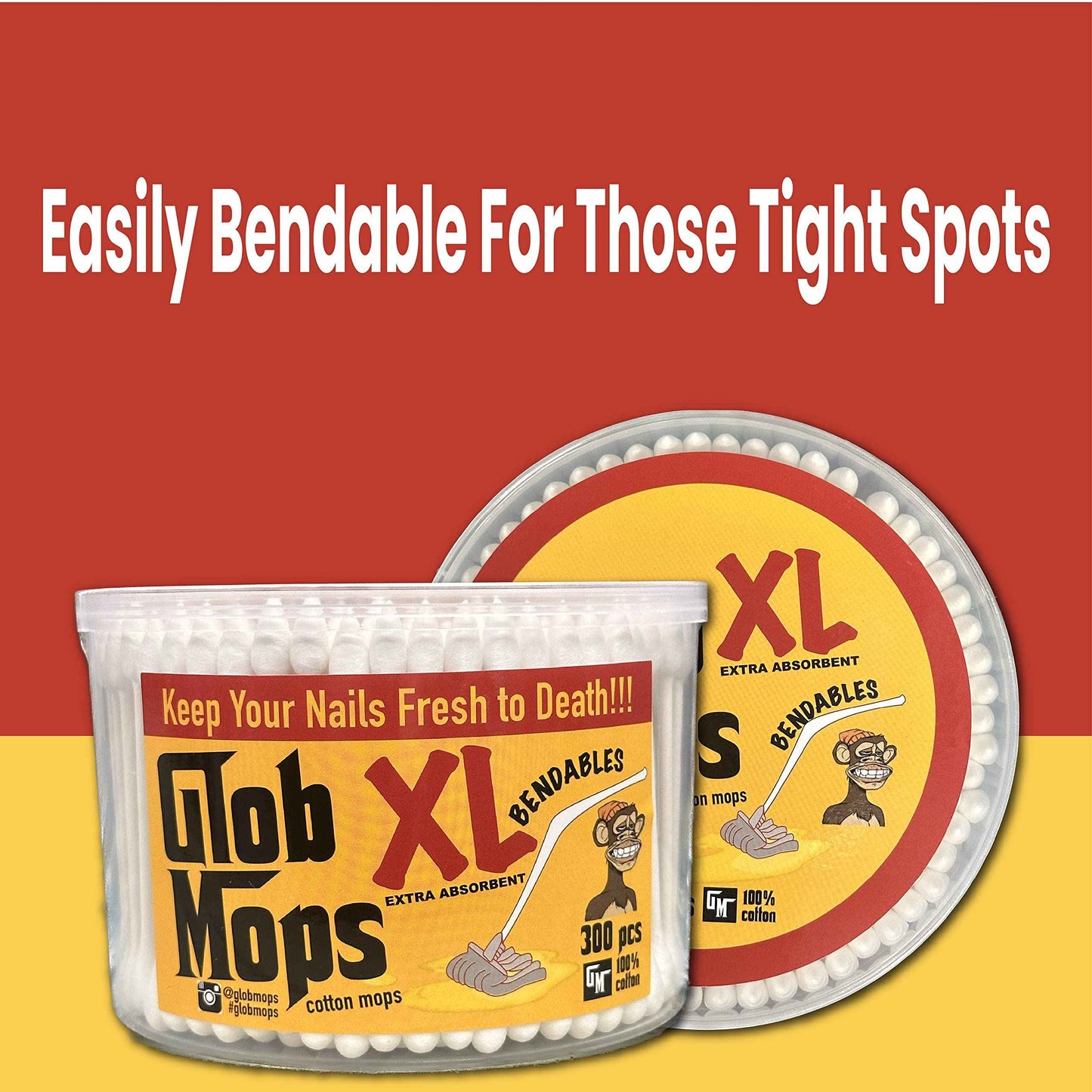Glob Mops BENDABLE XL Cotton Swabs 6-Pack Bundle | Extra Absorbent | Eco-Friendly | 1800 Total Mops