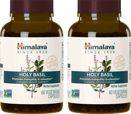 Himalaya Holy Basil, 60 Day Supply - Herbal Adrenal Support for Stress Relief, Relaxation, Energy Support and Occasional Sleeplessness - Vegan, Non-GMO, Gluten Free, 720 mg, 60 Capsules, Pack of 2